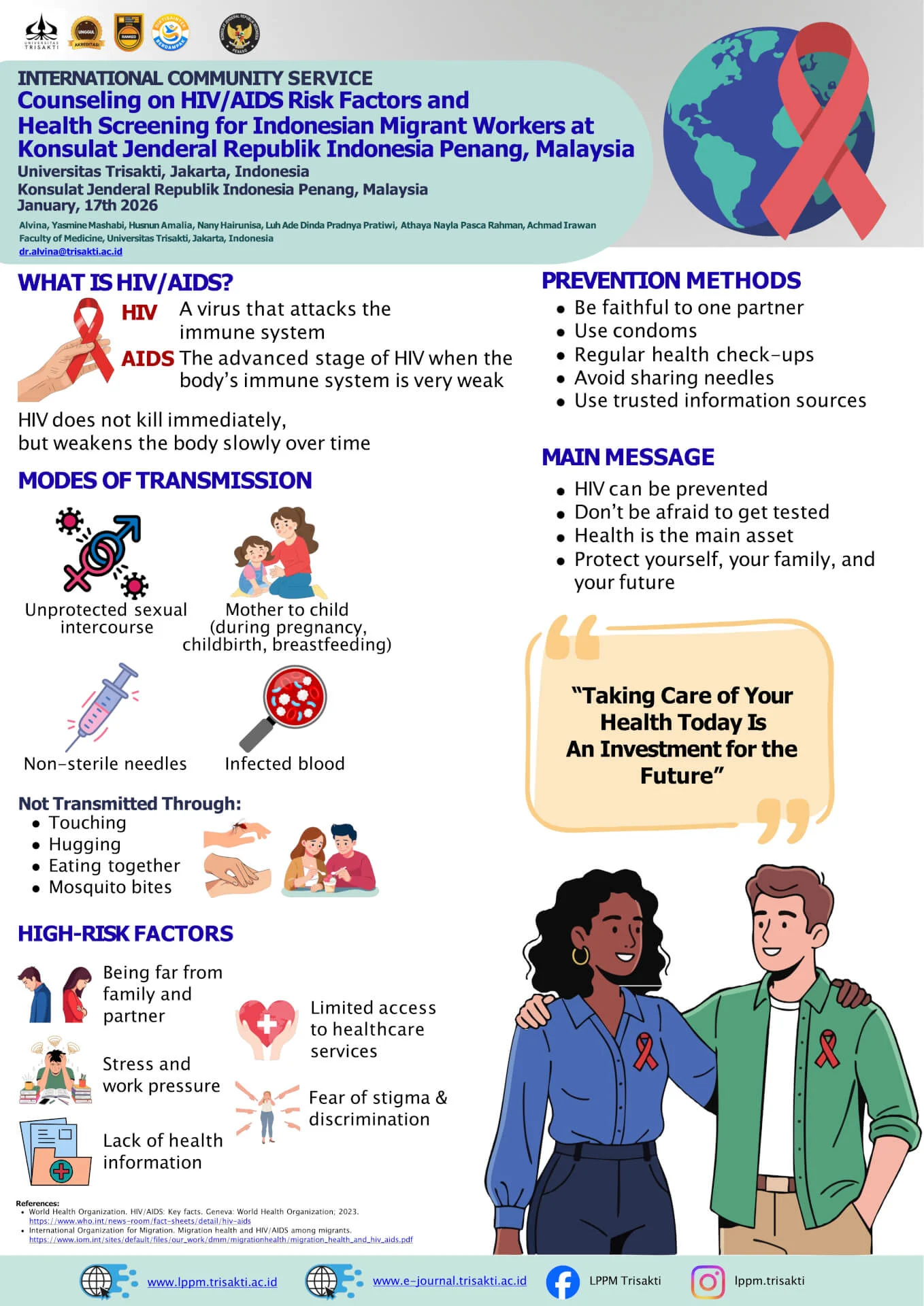 Counseling on HIV/AIDS Risk Factors and Health Screening for Indonesian Migrant Workers at the Consulate General of the Republic of Indonesia in Penang, Malaysia